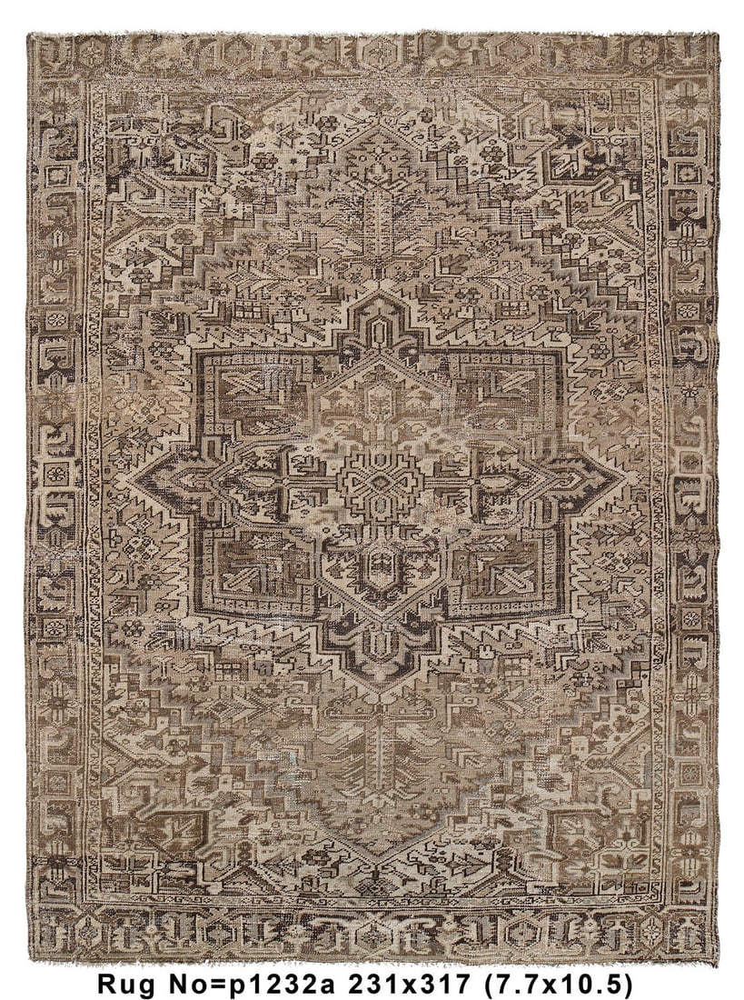 Vintage Persian Heriz Rug 7.7 x 10.5 Feet Hand-Knotted Wool (1 of 8)