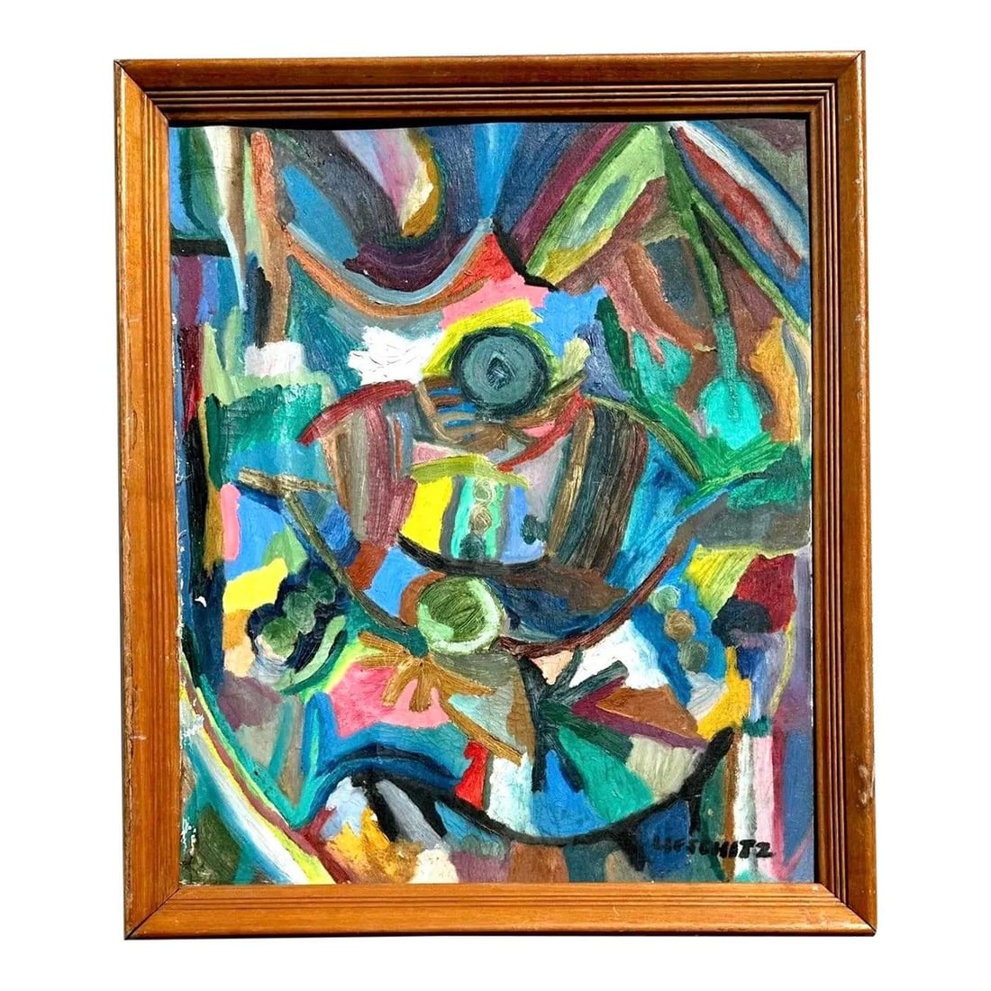 Signed Vintage Multicolor Abstract Artwork on Masonite Board (1 of 5)