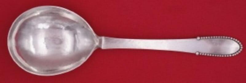 Georg Jensen Beaded Sterling Silver Salad Spoon 8 Inch: Georg Jensen Beaded Sterling Silver Salad Spoon 8 Inch This elegant serving spoon, crafted by Georg Jensen, features the iconic Beaded pattern. Made entirely of sterling silver, this 8" spoon is perfe