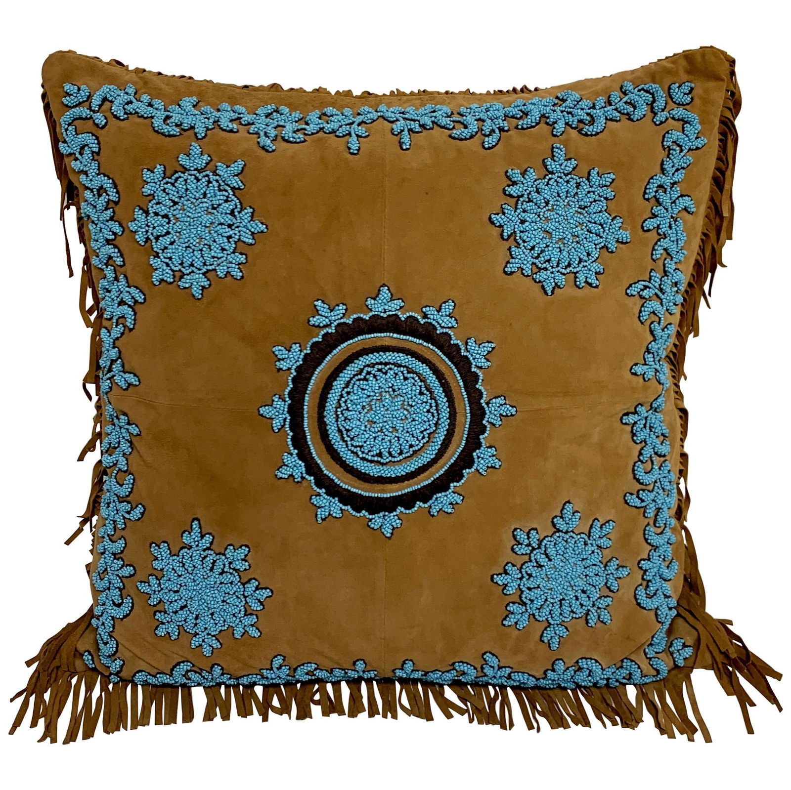 Native American Suede Pillow with Turquoise Beadwork 18 x 17 inches (1 of 10)