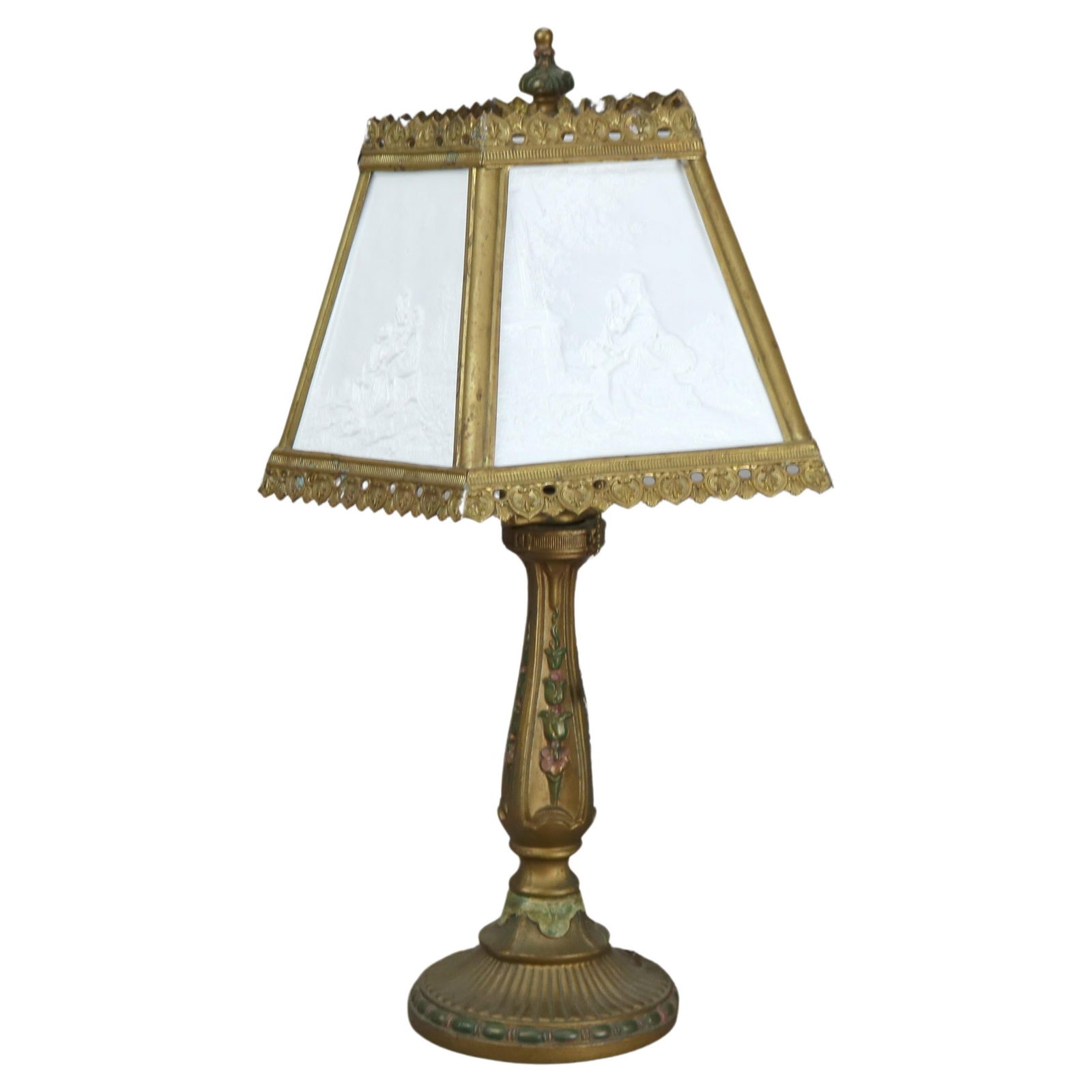 Antique Lithophane Arts and Crafts Five Panel Glass Table Lamp C1910 (1 of 12)