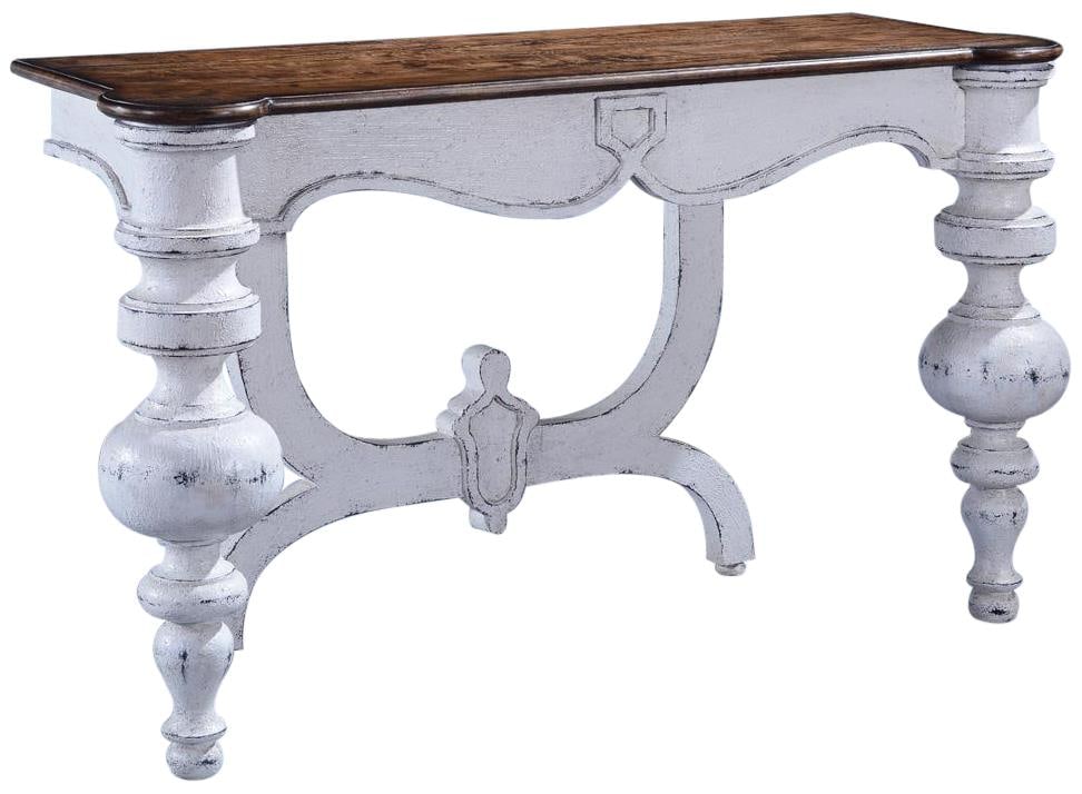White Console Table Portico Old World Style: White Console Table Portico Old World Style This stunning antique-style white console table is perfect for adding a touch of elegance to your hallway. Crafted from solid wood, it features a rustic pec