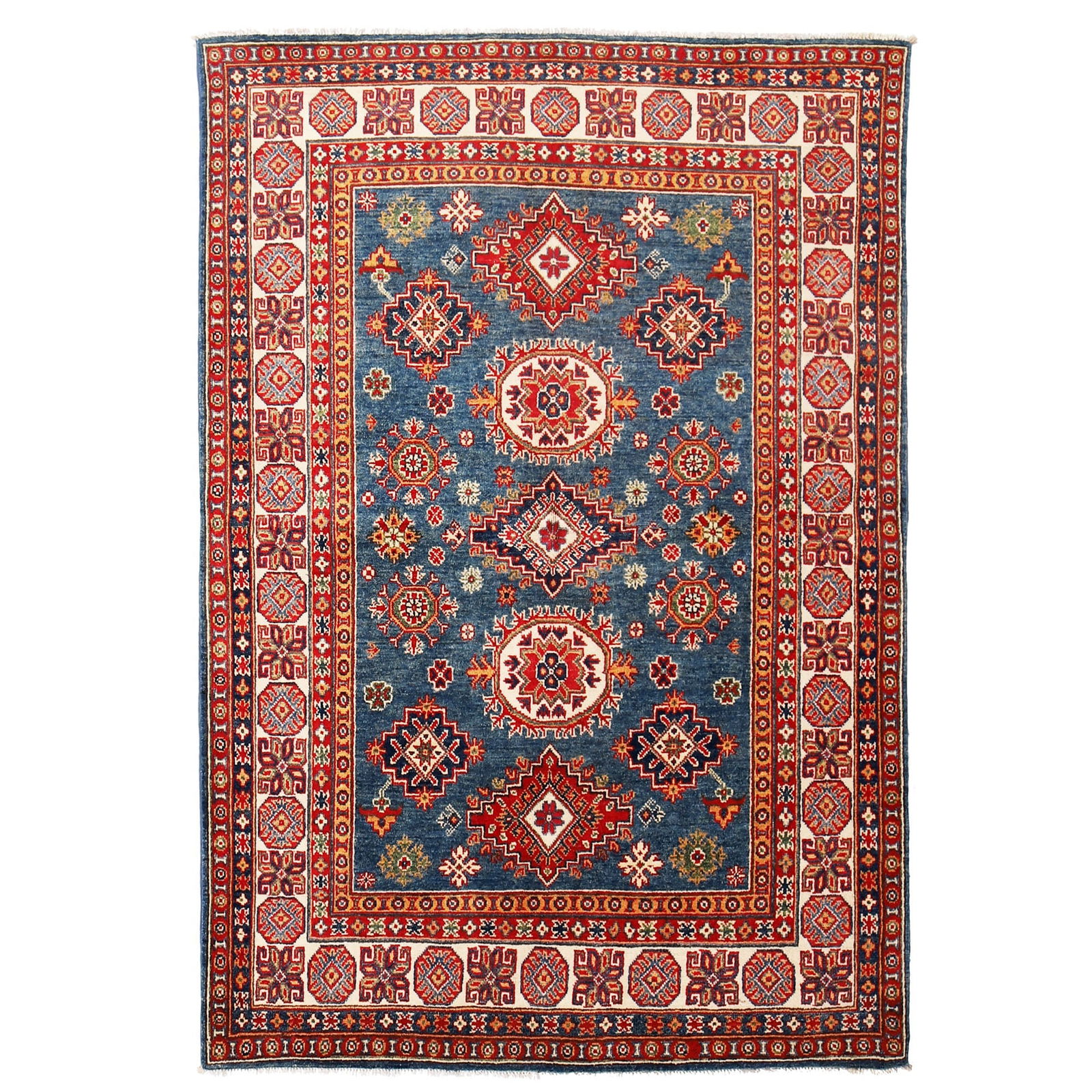 Elegant Blue Kazak Rug 4'10 x 6'6 Handmade Wool Pakistan (1 of 6)