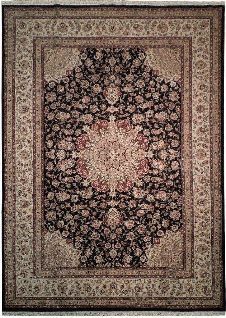 Elegant 8'6 x 11'6 Handmade Wool Silk Rug Black Tabriz: Elegant 8'6 x 11'6 Handmade Wool Silk Rug Black Tabriz Free continental US Shipping Transform your living space with this exquisite 8.6 x 11.6 black Tabriz rug, expertly handmade in China using high-q