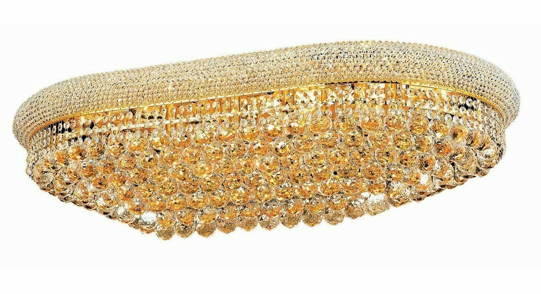 Artistry Lighting PRIMO 18-Light Gold Flush Mount Chandelier with Asfour Crystals: Artistry Lighting PRIMO 18-Light Gold Flush Mount Chandelier with Asfour Crystals Illuminate your space with this stunning 18-Light Flush Mount Chandelier featuring exquisite Asfour crystals that spar