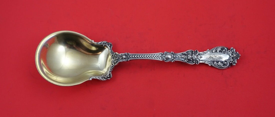 Gorham Henry II Sterling Silver Berry Spoon 9 1/4 Gold Wash Monogrammed (1 of 2)