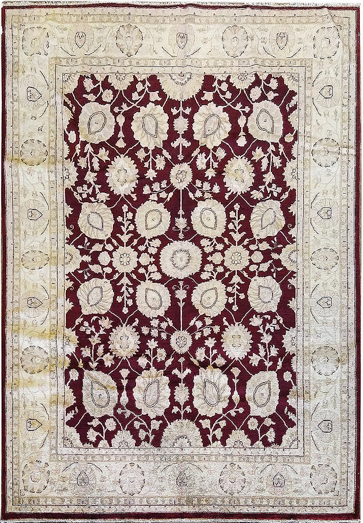 Hand-Knotted 9 x 11.9 Peshawar Rug in Rich Burgundy Wool (1 of 13)