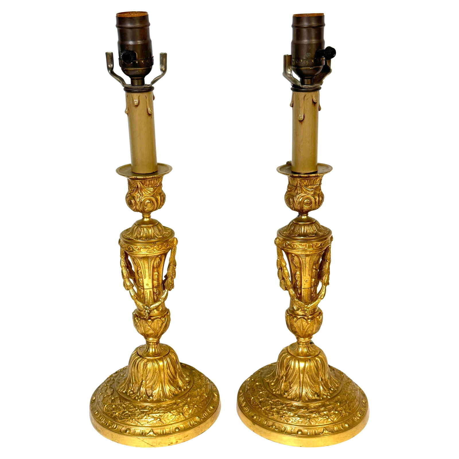 Set of 2 Louis XVI-Style Ormolu Candlestick Lamps 1880s France (1 of 13)