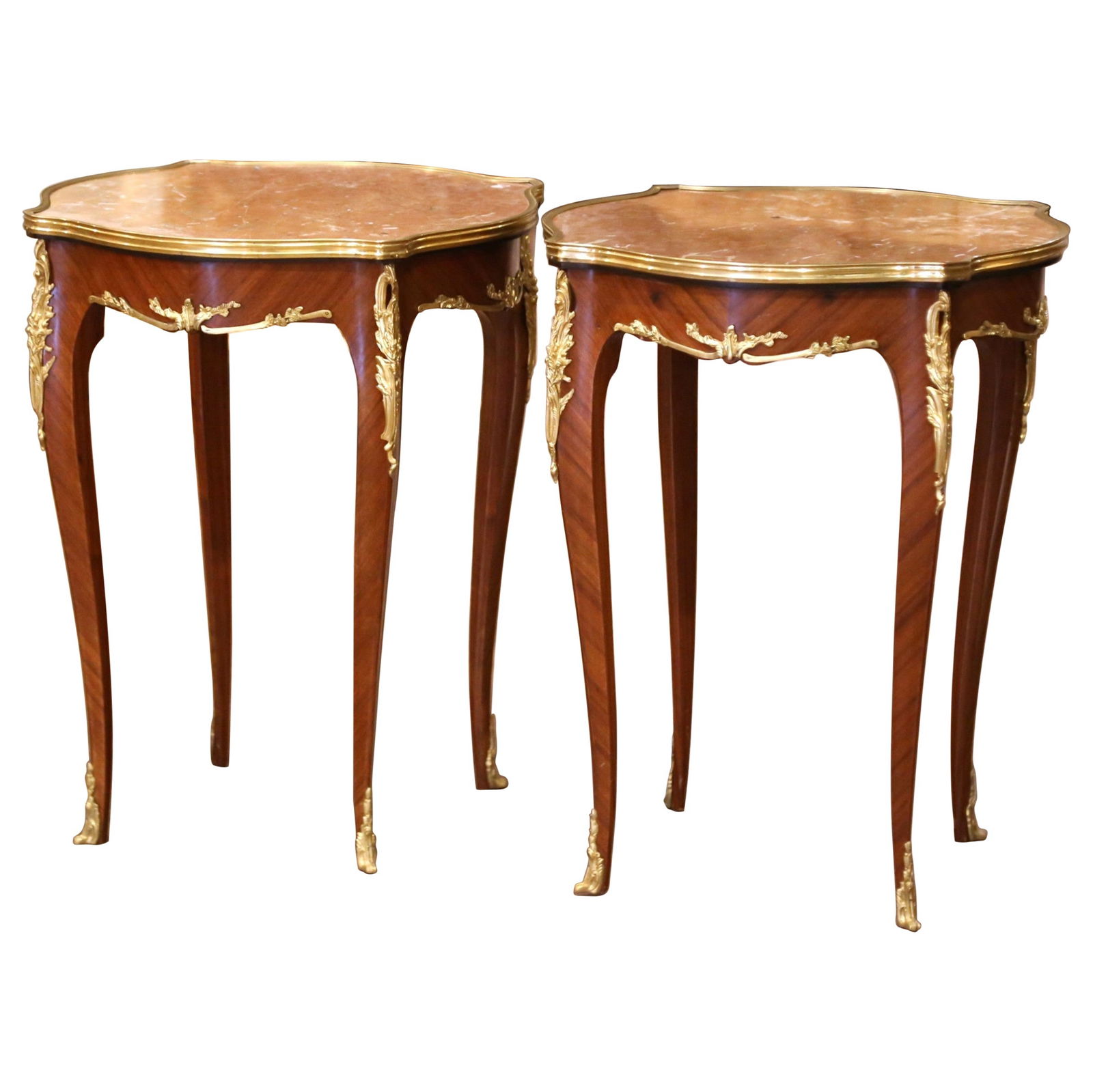 Set of Two French Louis XV Walnut and Red Marble Ormolu Side Tables (1 of 10)