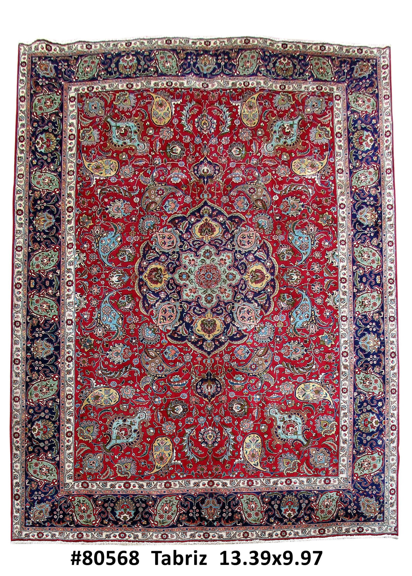 9'11" x 13'5" Red Handmade Persian Tabriz Bote Paisley Rug (1 of 4)