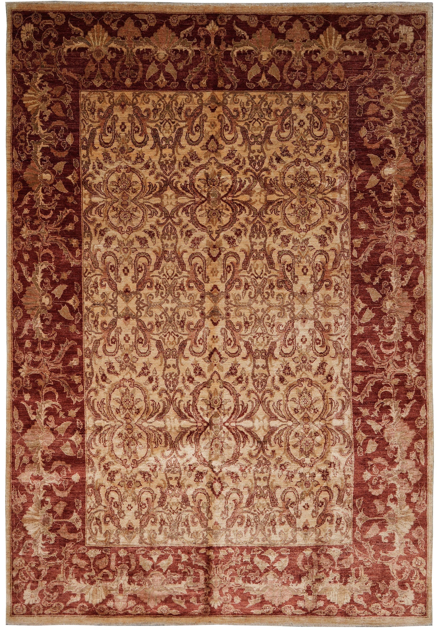 Beige Chobi Peshawar Rug 7.1 x 9.9 ft High Quality Ghazni Wool: Beige Chobi Peshawar Rug 7.1 x 9.9 ft High Quality Ghazni Wool Free continental US Shipping Enhance your living space with this exquisite handmade rug, crafted from high-quality silky wool. Measuring
