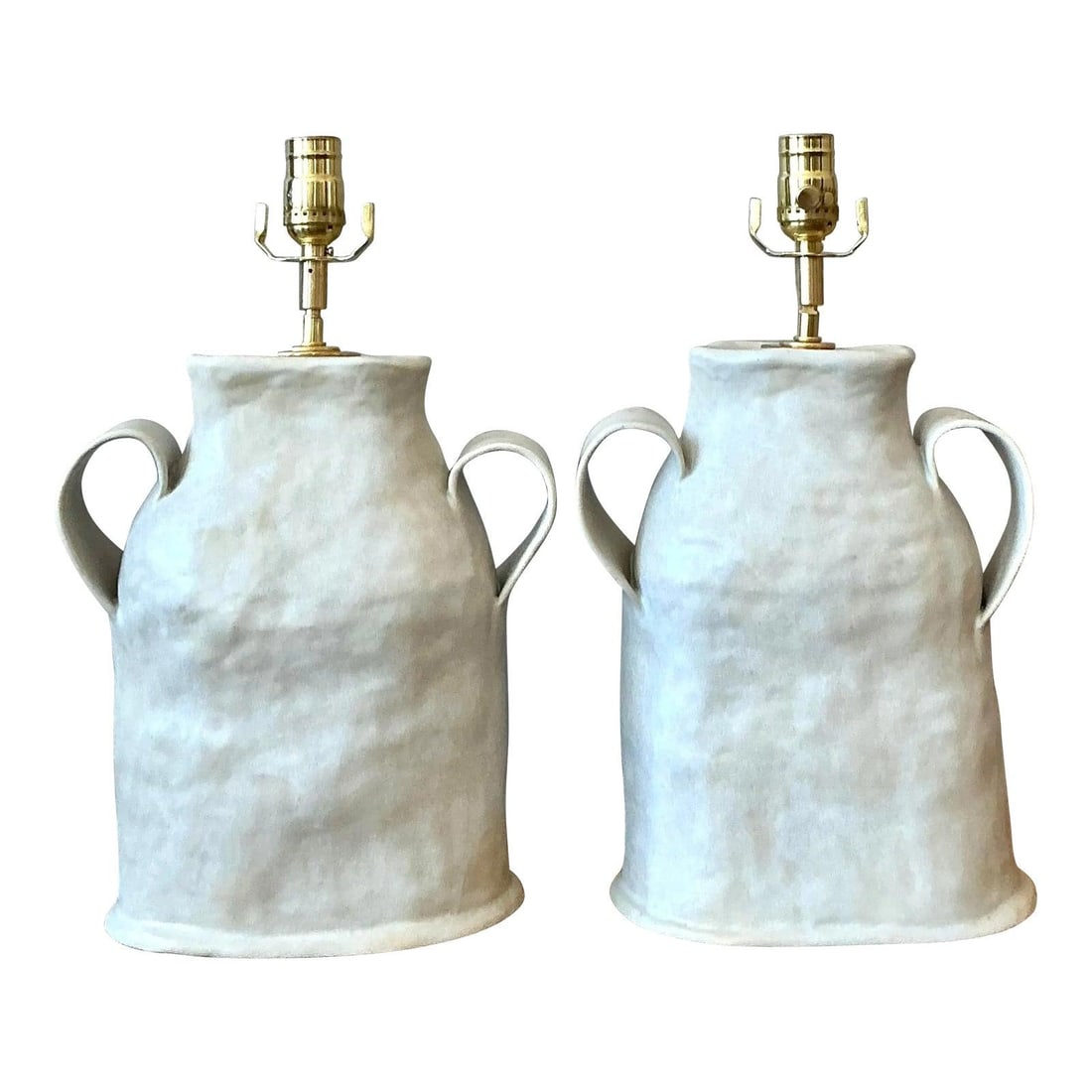 Pair of Boho Slab Built Studio Pottery Table Lamps Vintage Artisanal Design (1 of 8)