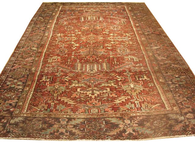 7.4 x 11.2 Handwoven Rust Red Persian Heriz Area Rug: 7.4 x 11.2 Handwoven Rust Red Persian Heriz Area Rug Free continental US Shipping Enhance your living space with the exquisite 7.4 x 11.2 Rust Red Persian Heriz Rug. This stunning area rug showcases t