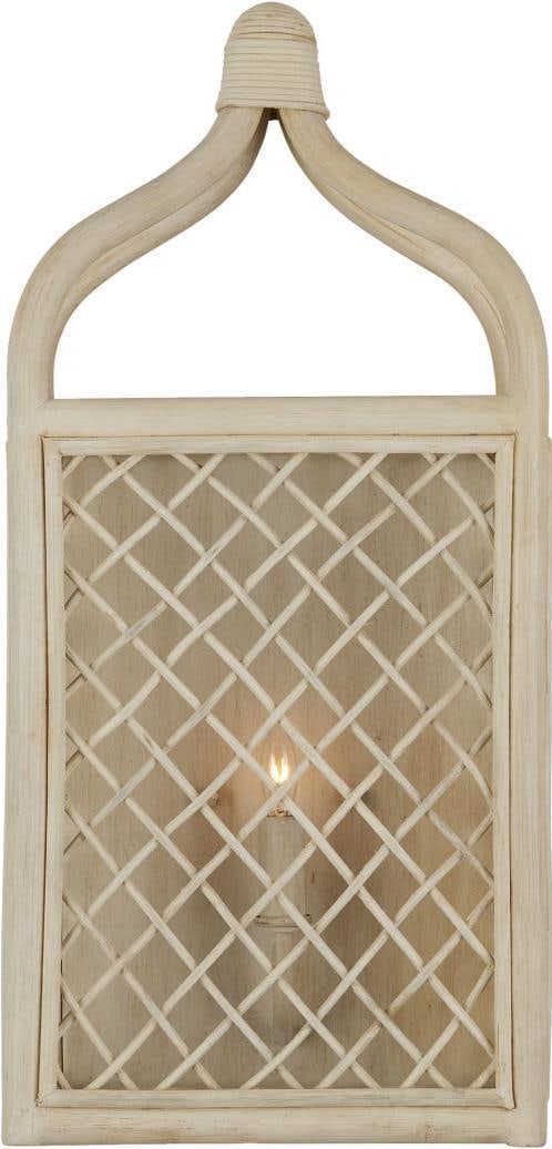 Currey Wanstead Rattan Wall Sconce Coastal Style 21.75H Pearl Finish: Currey Wanstead Rattan Wall Sconce Coastal Style 21.75H Pearl Finish Enhance your space with this Artisan Woven Rattan Sconce, showcasing a charming coastal style. Crafted from durable rattan and wrou