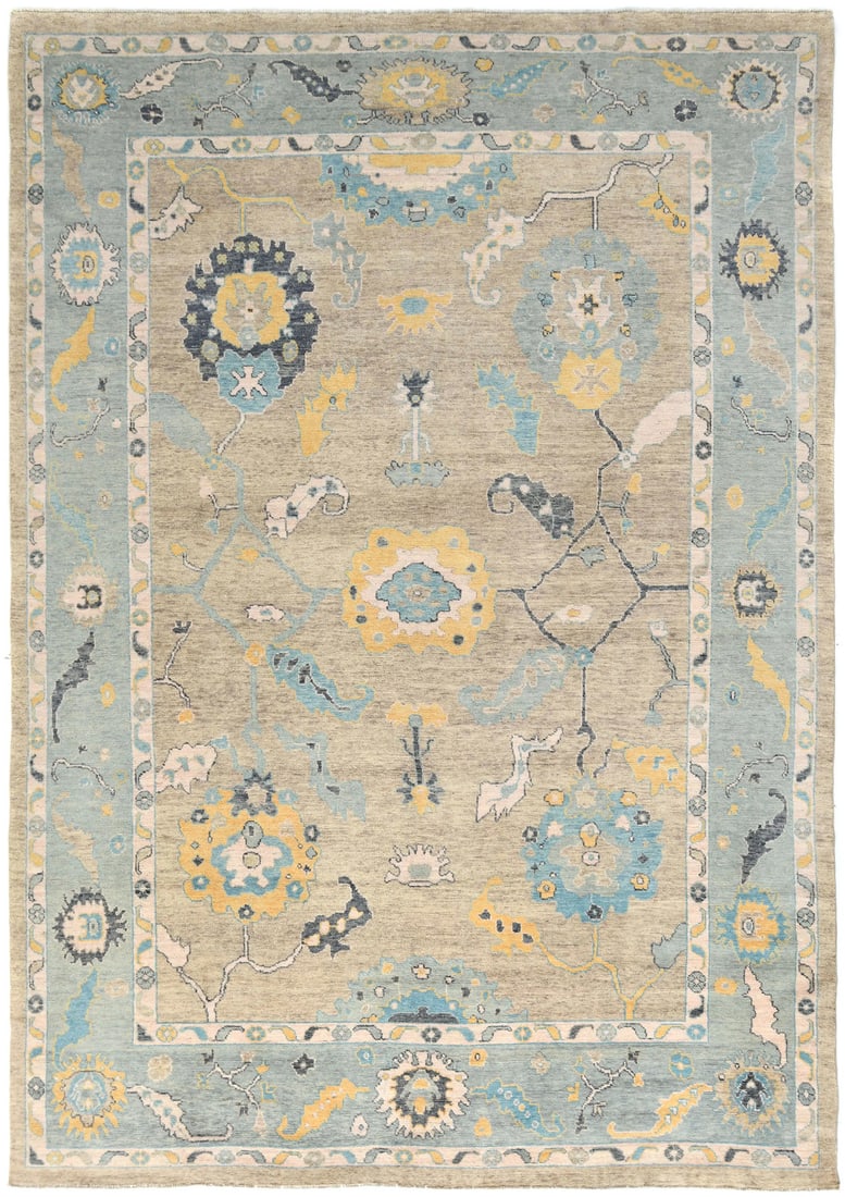 Extra Large Hand-Knotted Oushak Chobi Floral Wool Rug 10'0 x 14'7: Extra Large Hand-Knotted Oushak Chobi Floral Wool Rug 10'0 x 14'7 Enhance your living space with this Extra Large Hand-Knotted Oushak Chobi Oriental Rug. Measuring 10'0" x 14'7", this stunning area ru