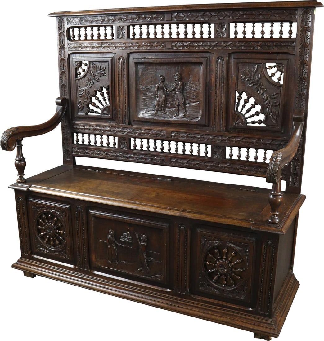 1880 French Brittany Chestnut Bench with Restored Spindle (1 of 13)