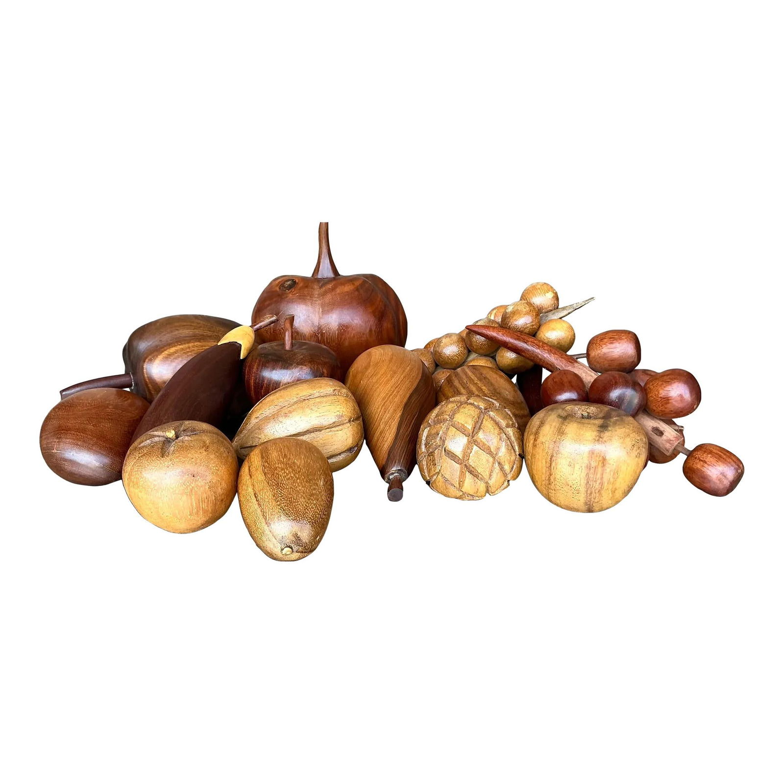 Vintage Boho Wood Fruit Collection 14 Hand-Carved Pieces (1 of 5)