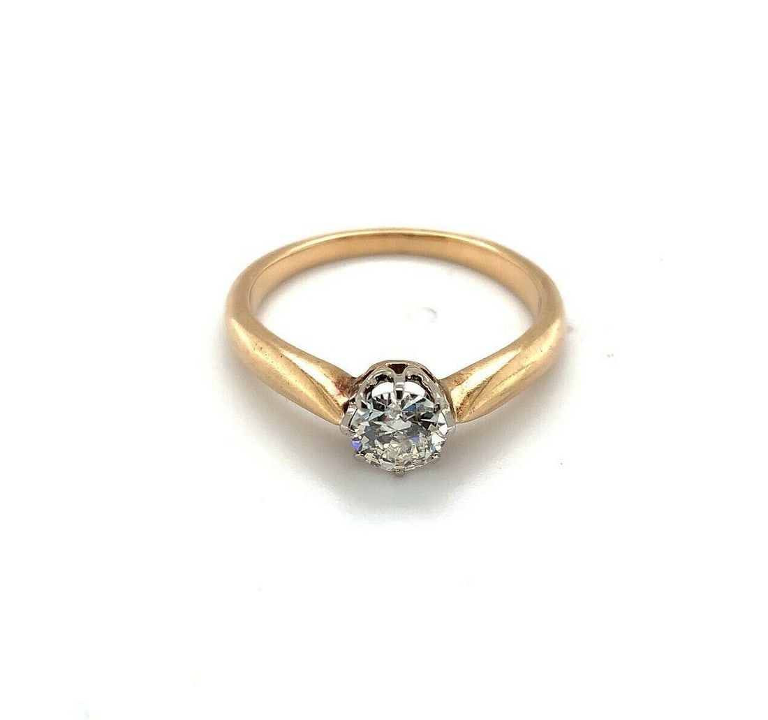 14k Gold Antique Ring with 1/2 Carat European Cut Diamond GIA Certified (1 of 12)