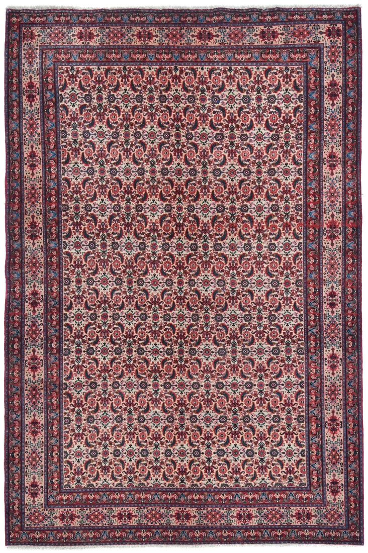 Vintage Hand-Knotted Oriental Rug 6'4 x 9'9 Floral Design: Vintage Hand-Knotted Oriental Rug 6'4 x 9'9 Floral Design Enhance your living space with this stunning Vintage Oriental Rug featuring an allover traditional design, perfect for a large dining room or