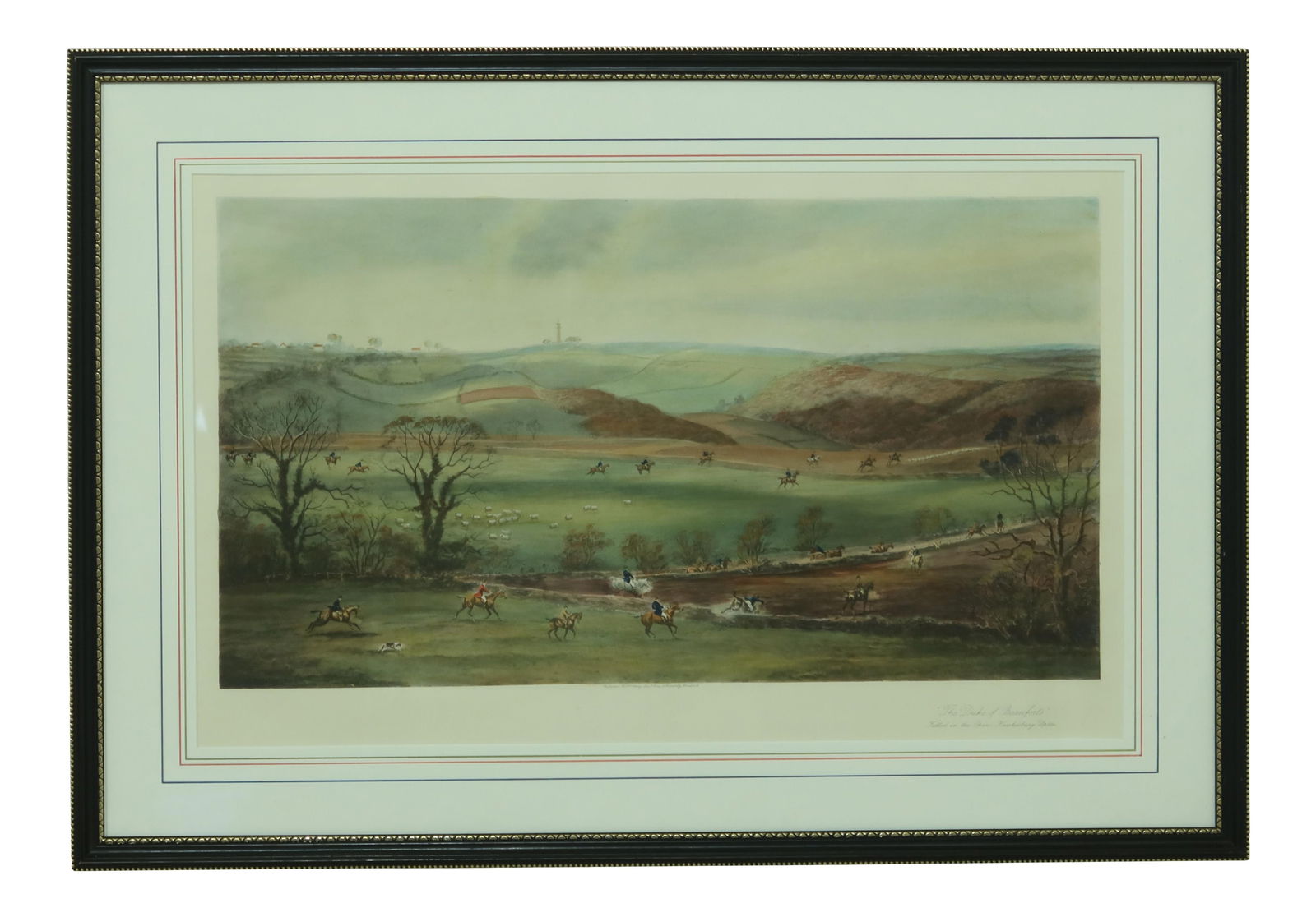 Vintage 1911 Duke of Beaufort Hunt Scene Framed Engraving 35.5 x 25 (1 of 8)