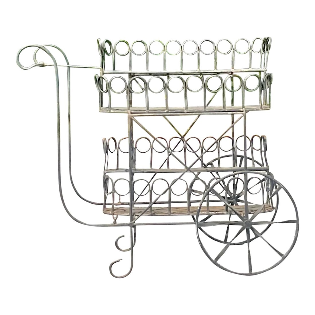 Mid Century Modern Black Wrought Iron Bar Cart: Mid Century Modern Black Wrought Iron Bar Cart Elevate your entertaining experience with this Vintage Mid-Century Modern Wrought Iron Bar Cart. This stylish piece epitomizes mid-century American desig