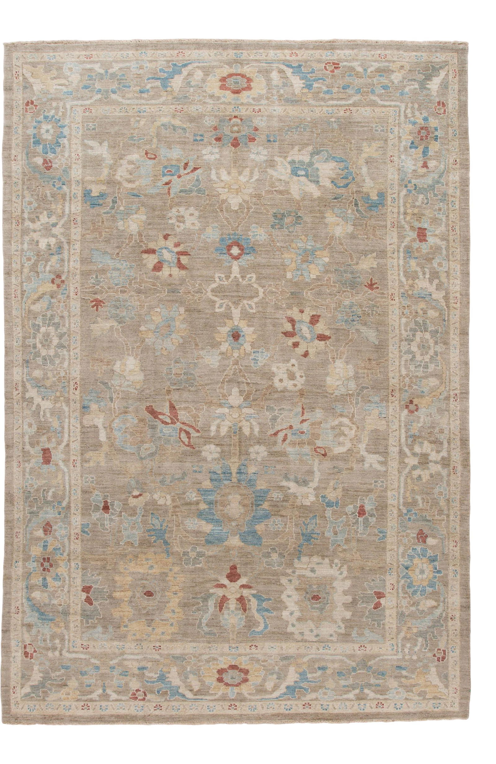 Modern Floral Sultanabad Hand-Knotted Wool Rug 8'3 x 12'2 Tan: Modern Floral Sultanabad Hand-Knotted Wool Rug 8'3 x 12'2 Tan Enhance your living space with this exquisite Modern Sultanabad hand-knotted wool rug. Featuring a rich tan field, this rug is adorned wit