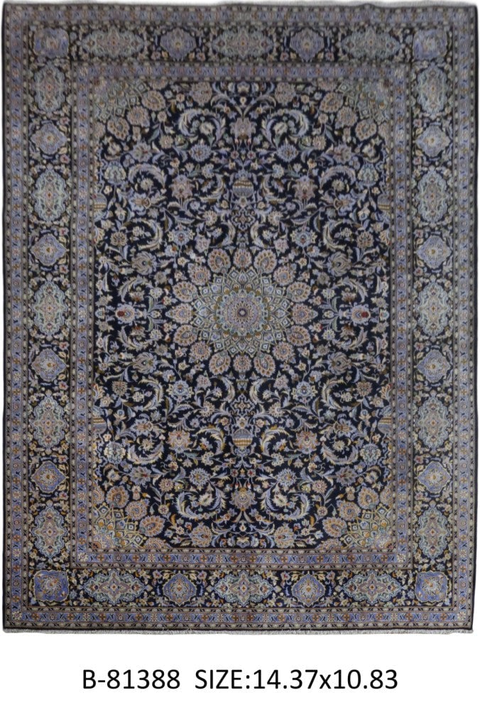 10'10" x 14'5" Navy Blue Persian Kashan Rug by Sheikh Safi: 10'10" x 14'5" Navy Blue Persian Kashan Rug by Sheikh Safi Free continental US Shipping Elevate your living space with this exquisite 10' 10" x 14' 5" Navy Blue Persian Kashan rug, handcrafted by mast