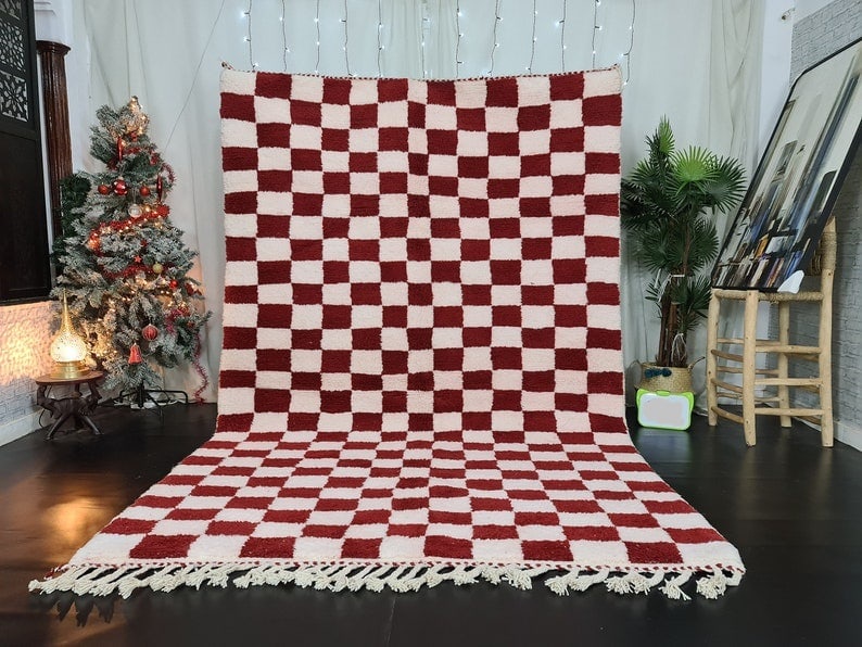 Authentic Moroccan Berber Chess Wool Rug 9.84 x 6.56 Feet: Authentic Moroccan Berber Chess Wool Rug 9.84 x 6.56 Feet Enhance your living space with this Authentic Soft Handmade Moroccan Berber Chess Wool Rug. Handwoven by local Berber women weavers in the stu
