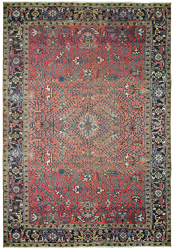 Handcrafted 8'2 x 10'8 Antique Persian Heriz Rug with Silk-Like Pile: Handcrafted 8'2 x 10'8 Antique Persian Heriz Rug with Silk-Like Pile Free continental US Shipping Discover the beauty of this handcrafted Antique Persian Heriz Rug, measuring 8' 2" x 10' 8". Skillfull