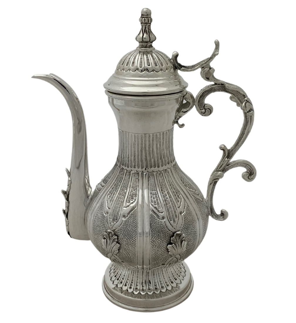 Handcrafted 925 Sterling Silver Leaf Applique Oil Pitcher 9.5 Inches (1 of 4)