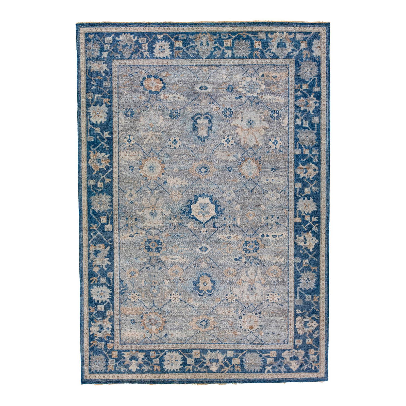 Artisan Handmade Floral Gray Blue Wool Rug 10'2 x 14'3 (1 of 10)