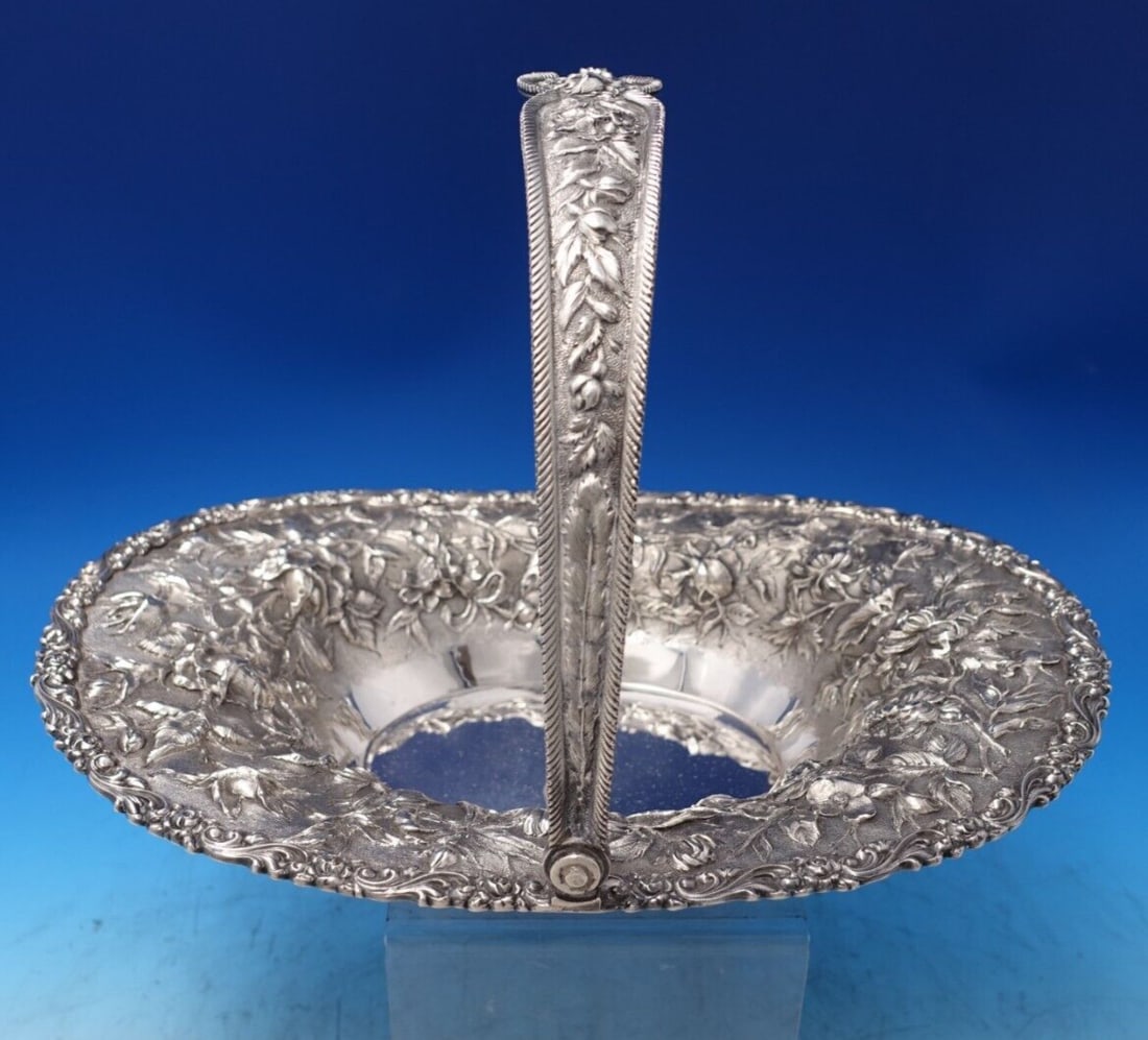Jenkins & Jenkins Repousse Sterling Silver Swing Handle Basket (1 of 11)