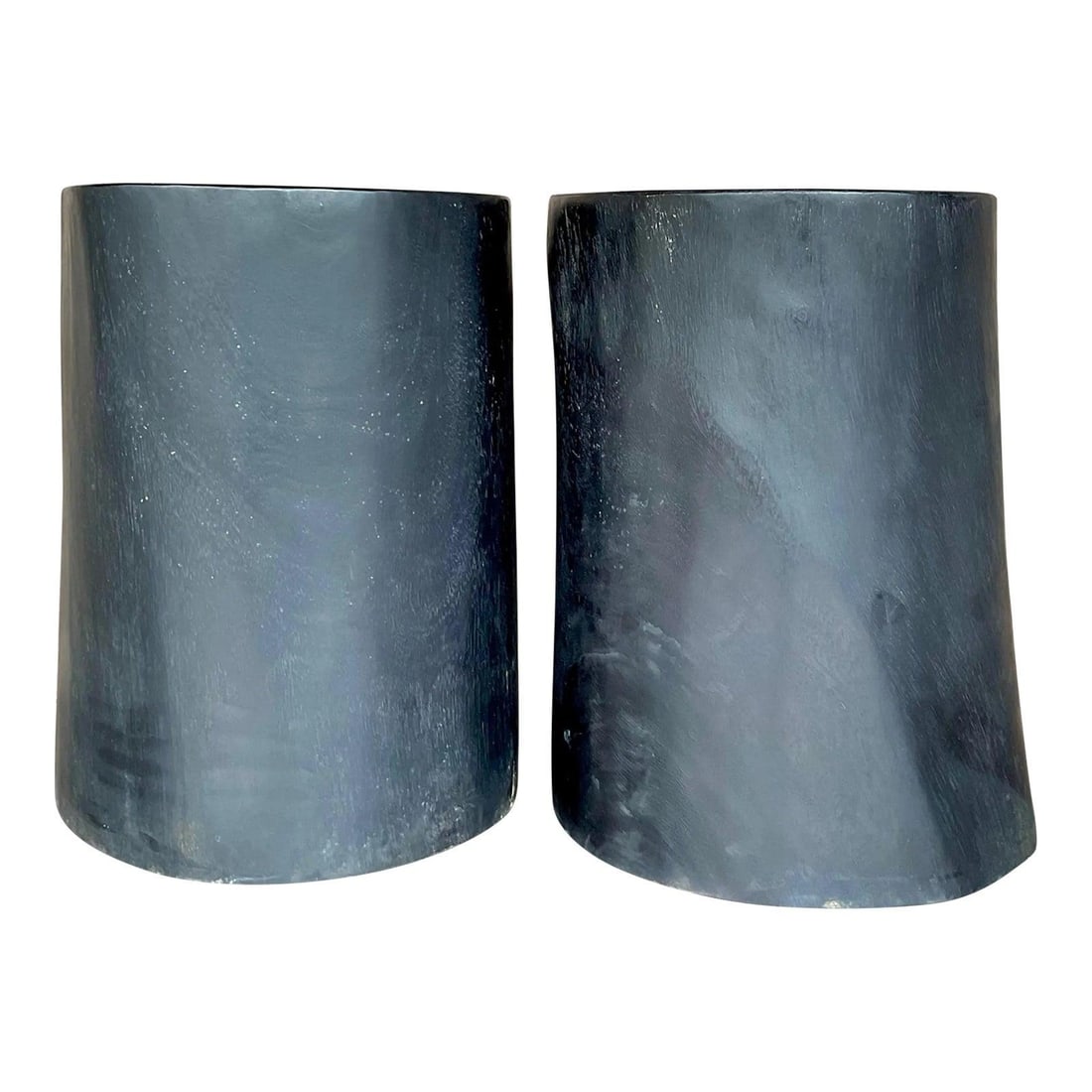 Vintage Boho Ebony Wood Tree Trunk Stools Set of 2: Vintage Boho Ebony Wood Tree Trunk Stools Set of 2 This stylish set of two Vintage Boho low stools features a chic solid tree trunk design finished in a rich matte ebony. Versatile in use, they can se