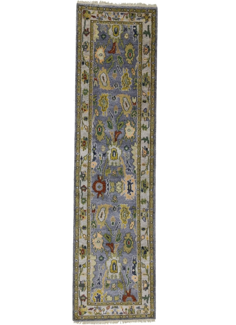 Hand-Knotted Floral Vintage Oushak Chobi Runner Rug 2'7 x 9'9 ft: Hand-Knotted Floral Vintage Oushak Chobi Runner Rug 2'7 x 9'9 ft Enhance your space with this exquisite Vintage Oushak Chobi Runner Rug, measuring 2'7" x 9'9". This beautiful handmade rug features a f