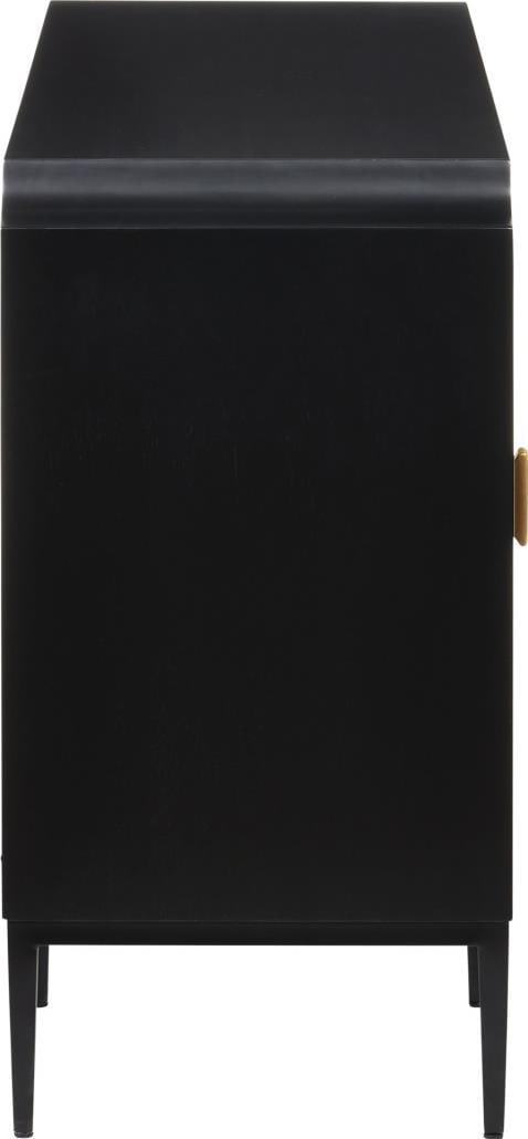 Currey Sophisticated Kallista Three-Door Cabinet Caviar Black Brass Finish: Currey Sophisticated Kallista Three-Door Cabinet Caviar Black Brass Finish Elevate your living space with this sophisticated three-door Kallista cabinet. Crafted with a stunning caviar black finish, t