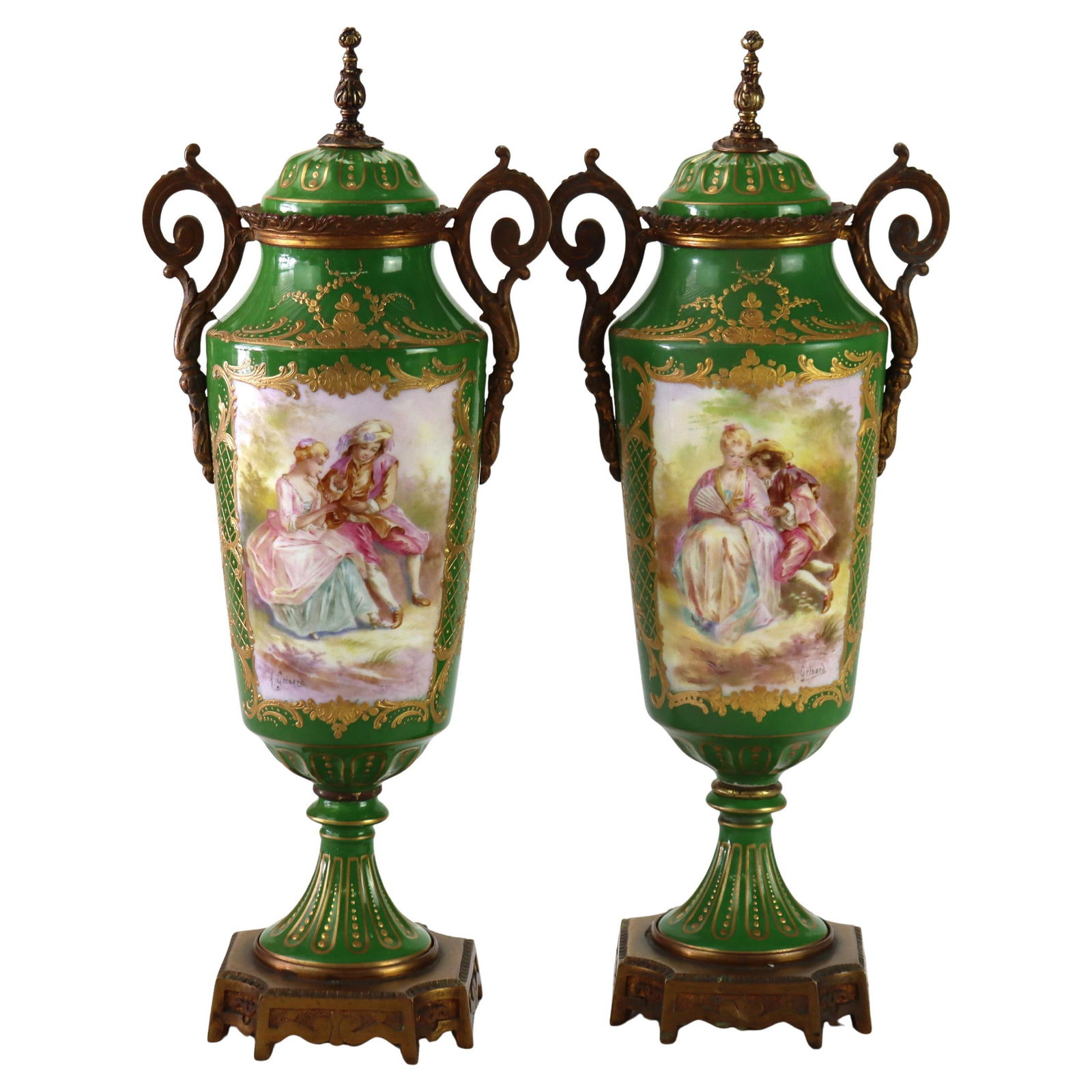 Antique Limoges Porcelain Ormolu Urns Set of 2 c1890 (1 of 8)