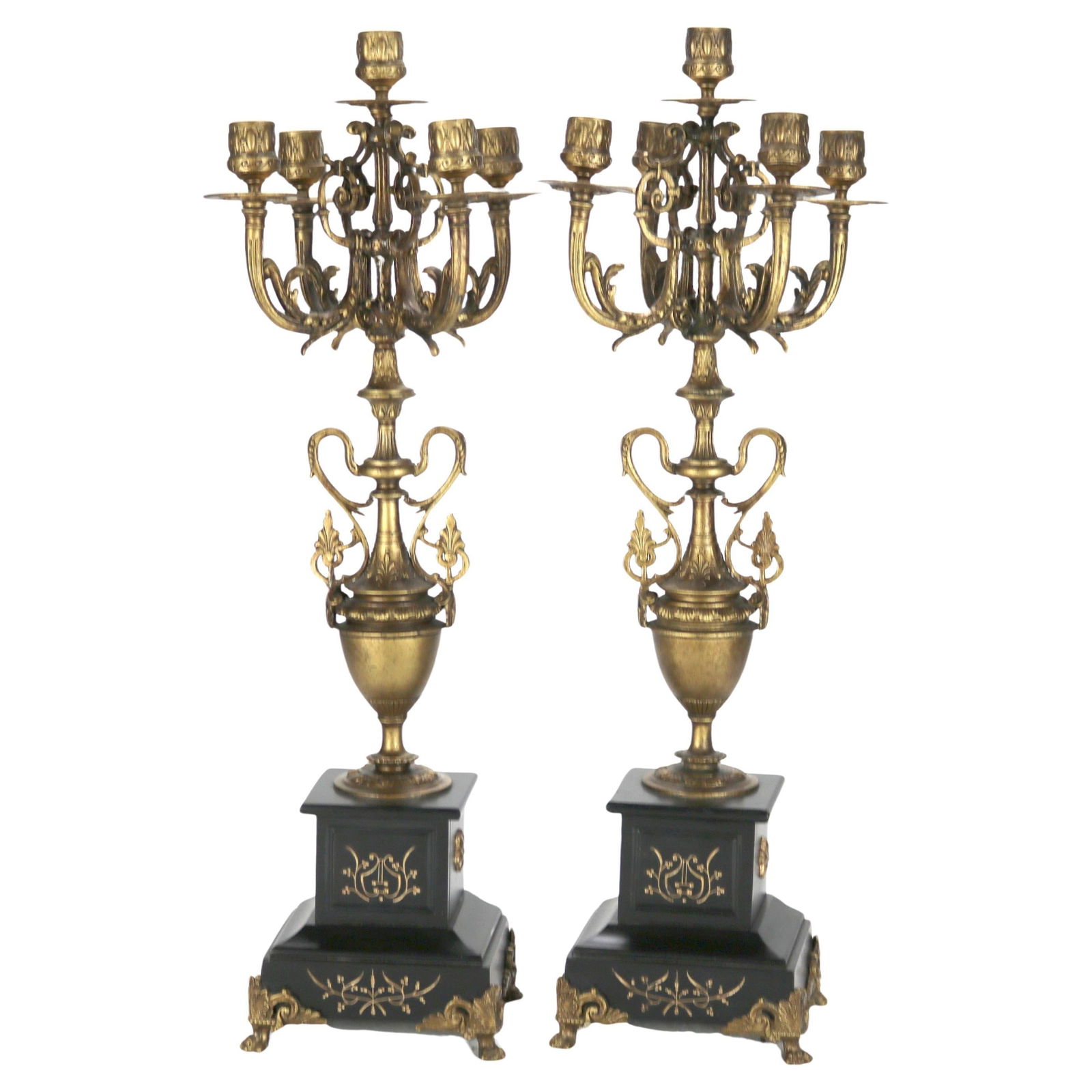 Set of 2 Antique Egyptian Revival Five-Light Candelabras Circa 1890 (1 of 15)