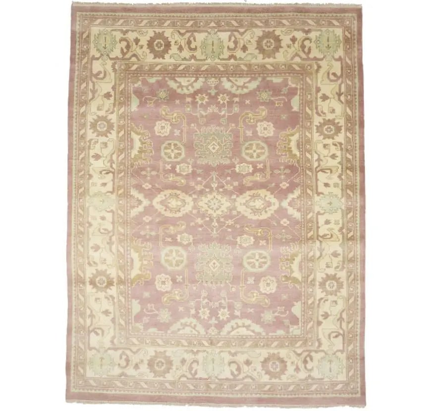 Hand-Knotted Oushak Chobi Floral Wool Rug 9x12 ft Modern Design: Hand-Knotted Oushak Chobi Floral Wool Rug 9x12 ft Modern Design Enhance your living space with this exquisite Hand-Knotted Oushak Chobi Oriental Rug, featuring a beautiful floral pattern in a muted co