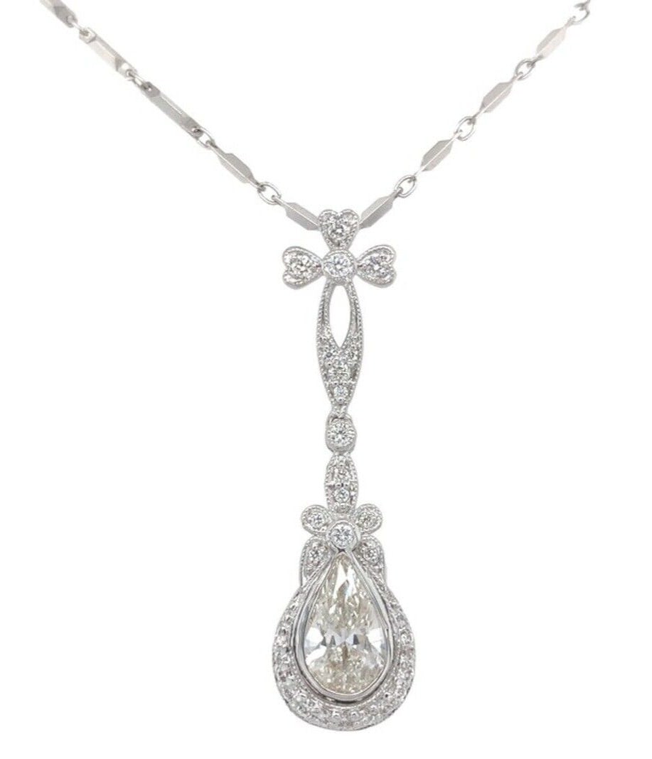 18k White Gold 1.09ct Pear Cut Diamond Pendant GIA Certified (1 of 9)