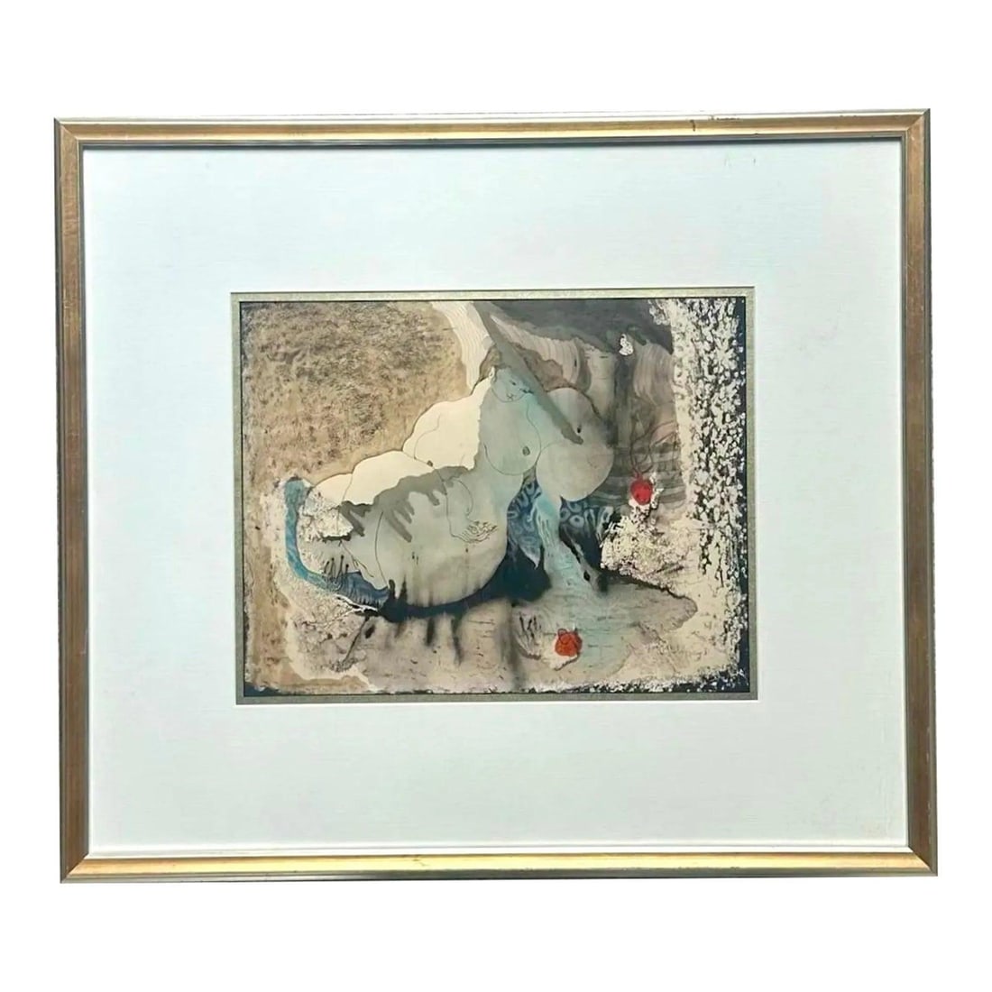 Framed Vintage Boho Abstract Watercolor Painting on Paper (1 of 5)
