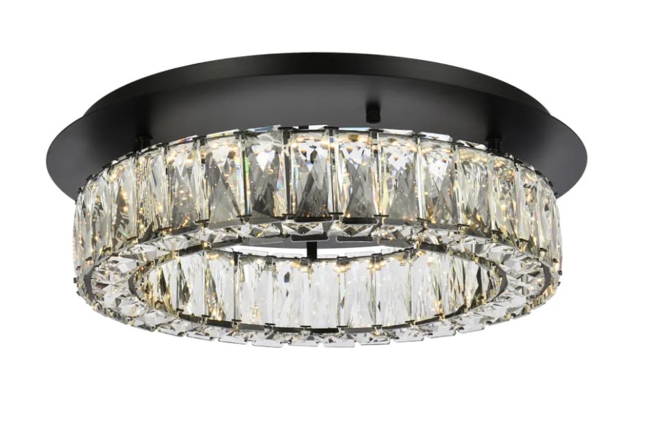 Monroe 18-Inch LED Crystal Ceiling Light Black Flush Mount Chandelier (1 of 8)