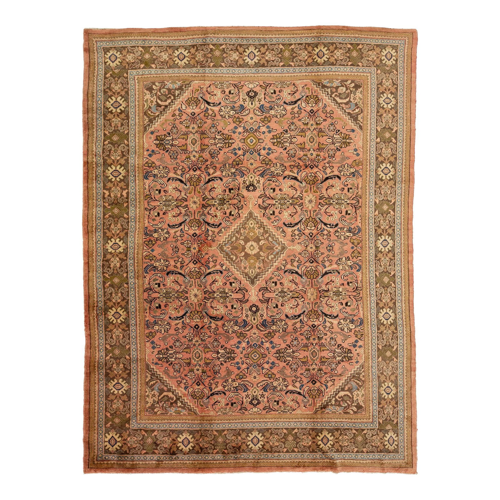 1930s Vintage Mahal Persian Wool Rug Pink Multicolor Design 9'8 x 13' (1 of 10)