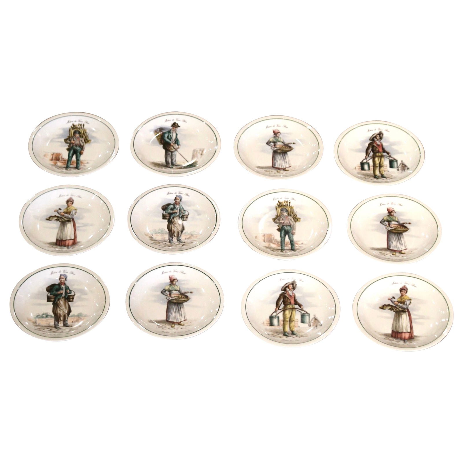 Set of 12 Paris Porcelain Plates Hand Painted Old Paris Professions (1 of 14)