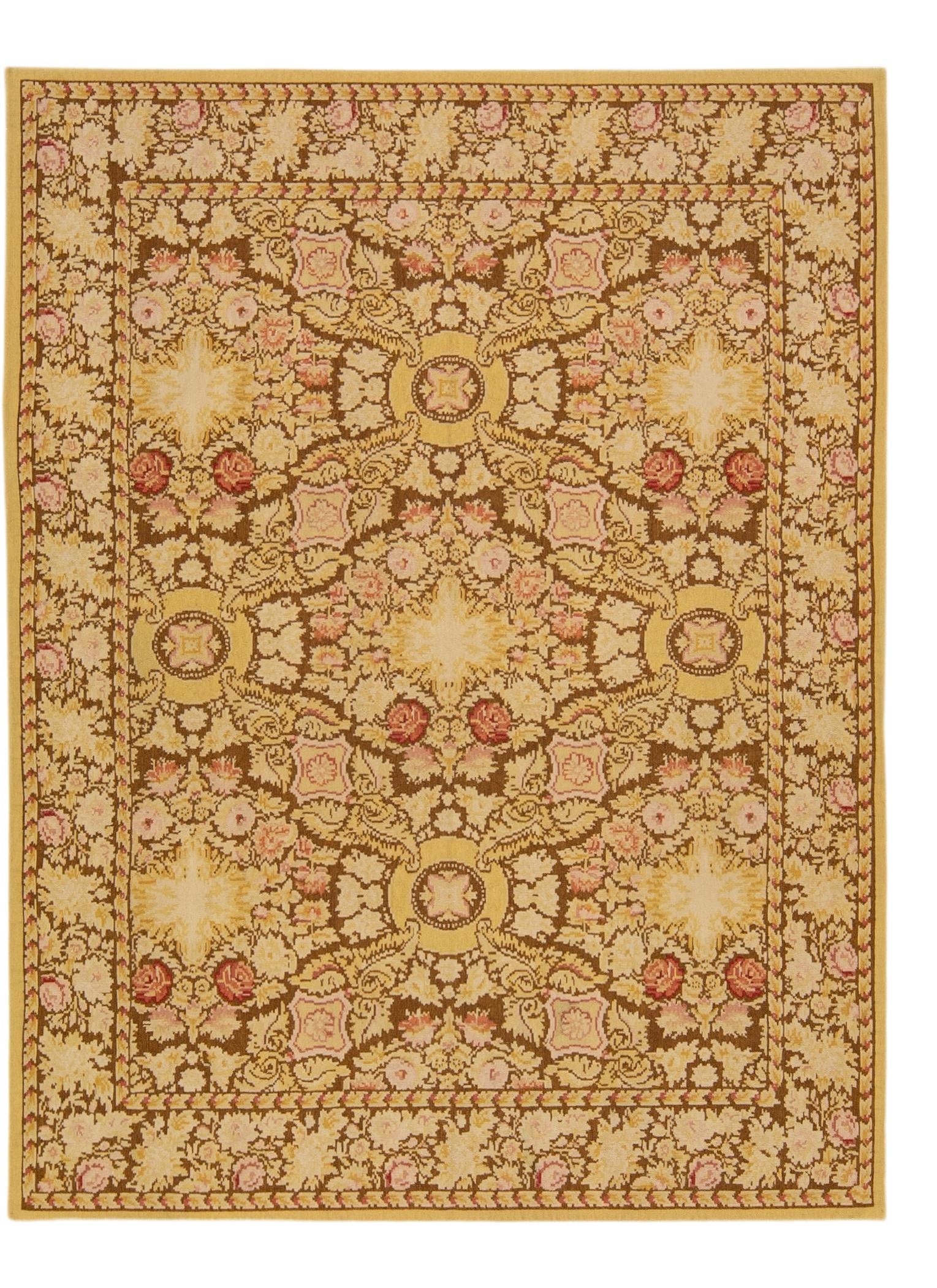 Vintage Portuguese Arraiolos Beige Wool Needlepoint Floral Rug 8' x 10'7 (1 of 10)