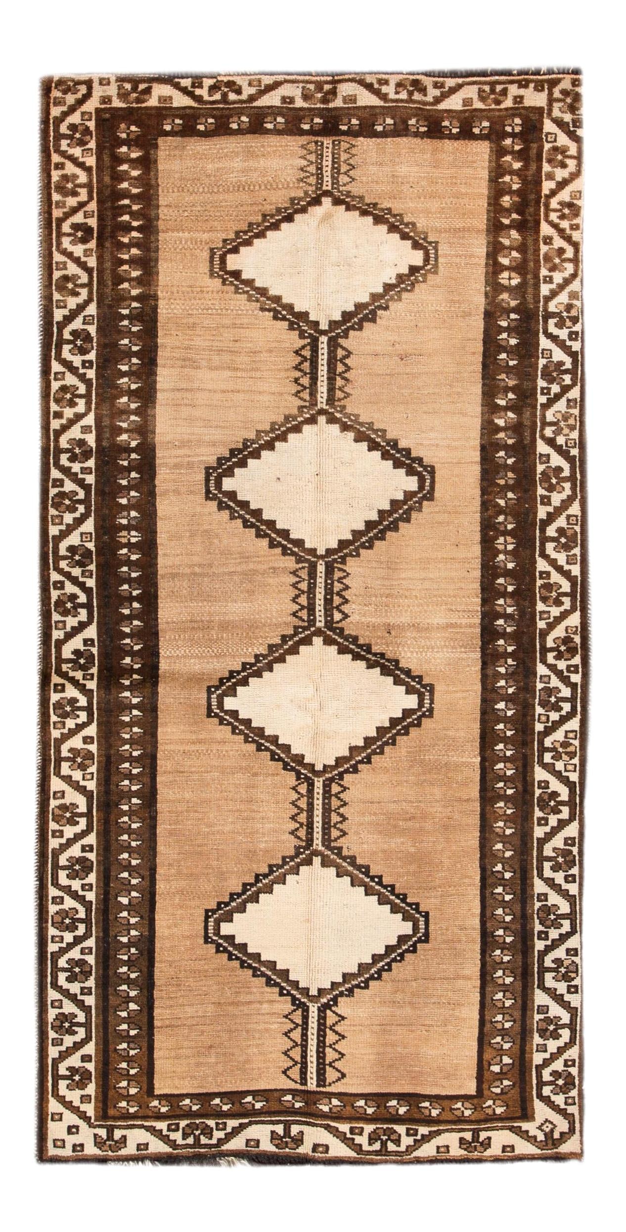Vintage Persian Shiraz Hand-Knotted Wool Rug 3'4" X 6'5" Geometric Design: Vintage Persian Shiraz Hand-Knotted Wool Rug 3'4" X 6'5" Geometric Design Enhance your living space with this exquisite vintage hand-knotted Persian Shiraz rug, featuring a captivating geometric motif