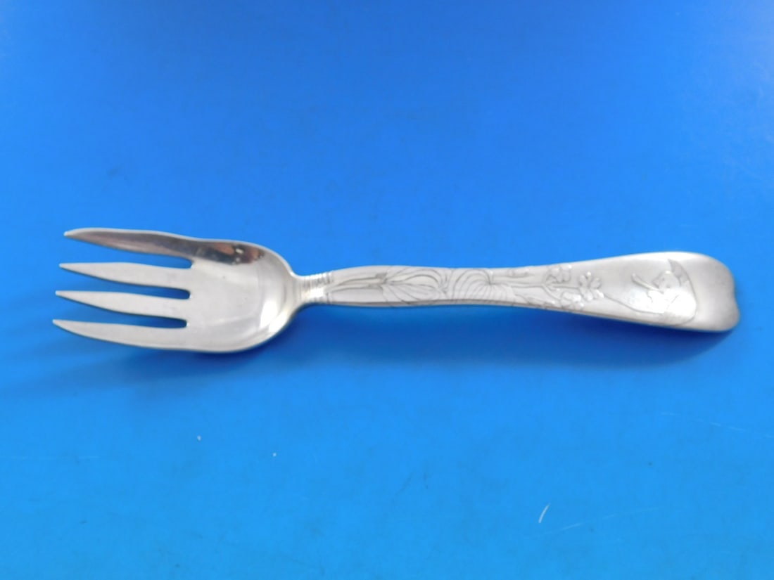 Tiffany Sterling Silver Fish Fork Lap Over Edge Floral Design 6.5" (1 of 5)