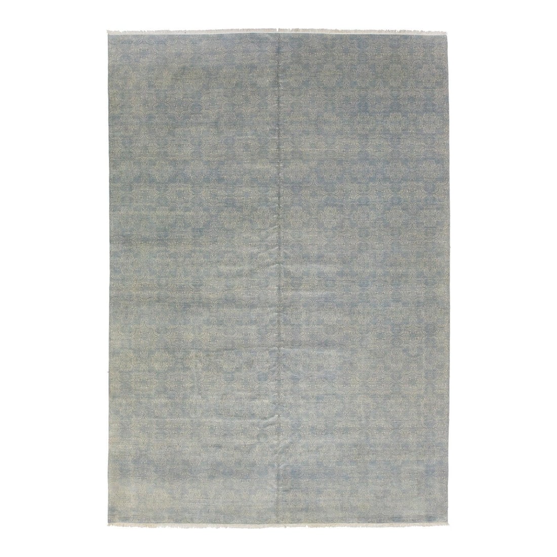 Handmade Contemporary Wool Rug 10'1 x 14'6 Gray Blue Geometric Design: Handmade Contemporary Wool Rug 10'1 x 14'6 Gray Blue Geometric Design Enhance your living space with this exquisite contemporary wool rug, hand-knotted for exceptional quality. Featuring a striking