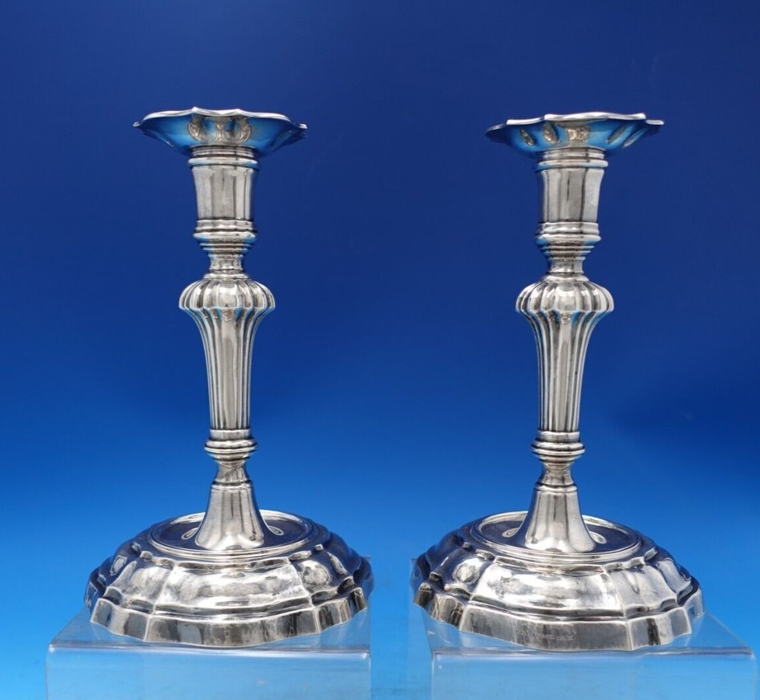 Buccellati Handmade Sterling Silver Candlestick Pair 8 3/8 Inch Italy: Buccellati Handmade Sterling Silver Candlestick Pair 8 3/8 Inch Italy This exquisite pair of handmade, hand-hammered candlesticks from Buccellati showcases the artistry of Italian craftsmanship.