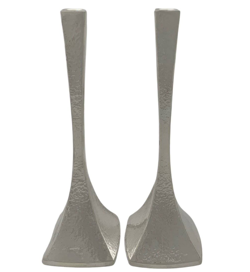 Handmade 925 Sterling Silver Modern Hammered Finish Candlesticks 11.25" (1 of 4)