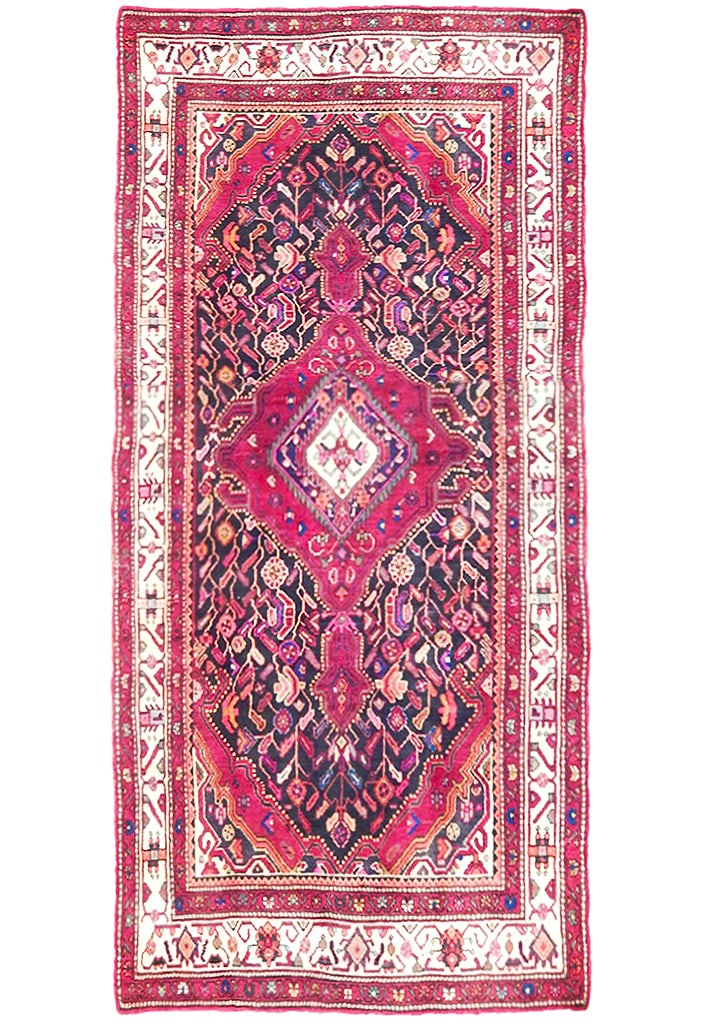 5' x 10' Darkish Pink Semi-Antique Persian Hamadan Runner Handmade Wool Rug: 5' x 10' Darkish Pink Semi-Antique Persian Hamadan Runner Handmade Wool Rug Free continental US Shipping Introducing the 5' x 10' Darkish Pink Semi-Antique Persian Hamadan Runner, a stunning combinati